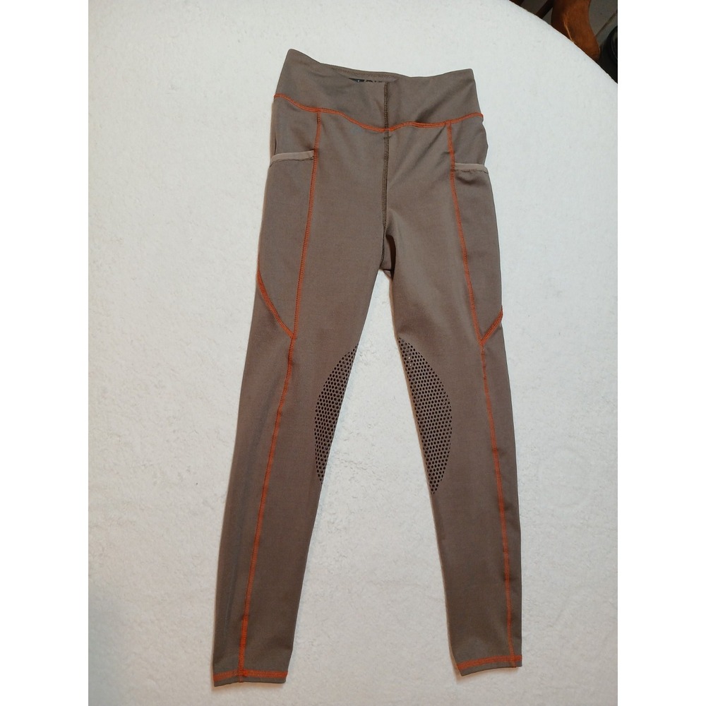 Riding Sport Dover Saddlery Silicone Knee Patch Tights Taupe Orange Trim M